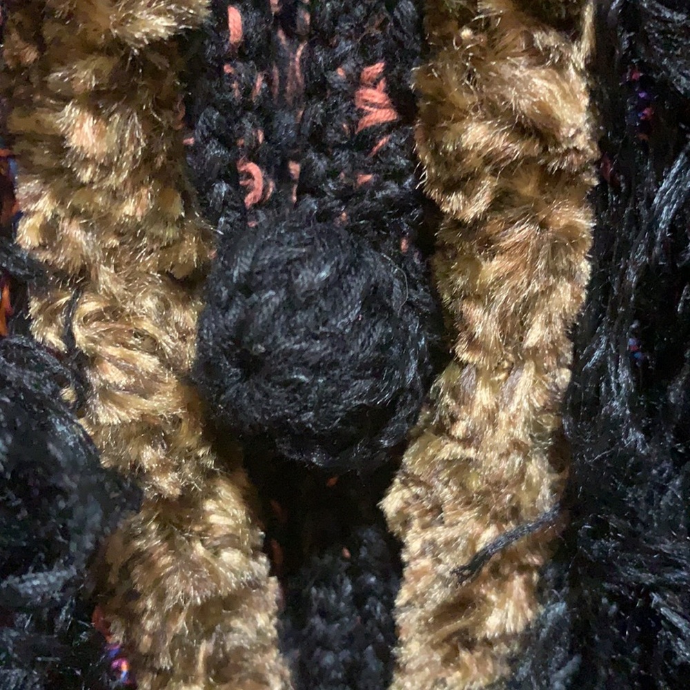 RARE/UNIQUE VINTAGE FLASHBACK RETRO SZ L FUZZY KNIT JACKET:BLACK/MULTI+ FRINGE - Picture 5 of 12